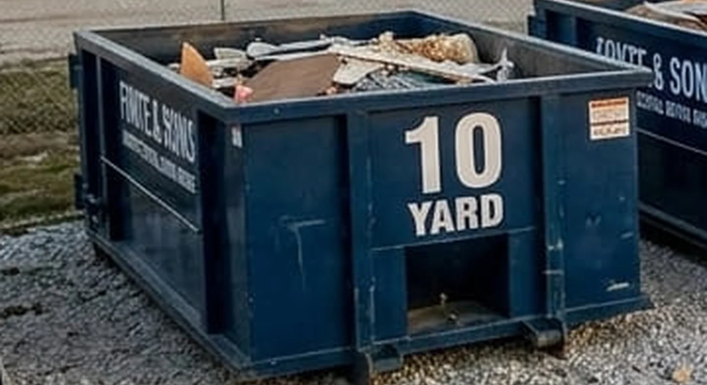 10 Yard Dumpster Rental in Baton Rouge, LA A clean, correctly-labeled 10 yard Fonte & Sons Dumpster Rental roll-off container staged at the company yard